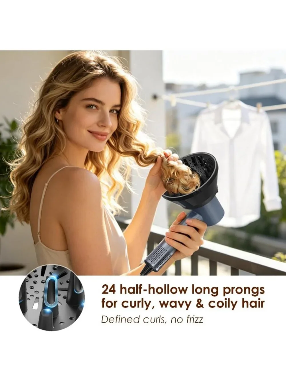 Universal Hair Dryer Diffuser Attachment - Collapsible, 24 Prongs for Curly